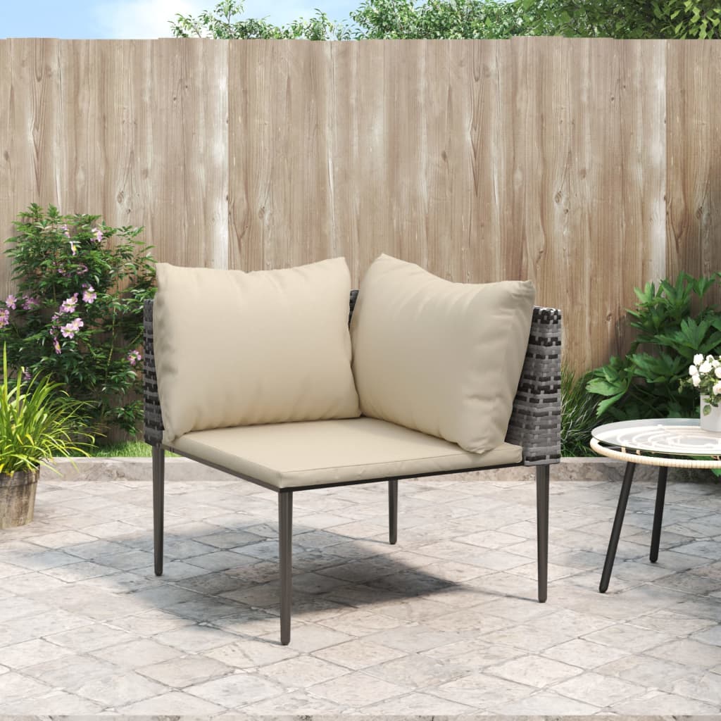 Garten-Ecksofa mit Kissen Grau Poly Rattan