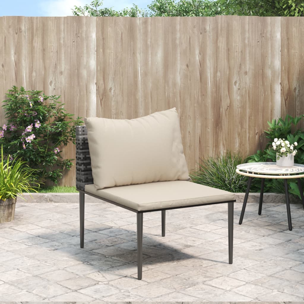Garten-Mittelsofa mit Kissen Grau Poly Rattan