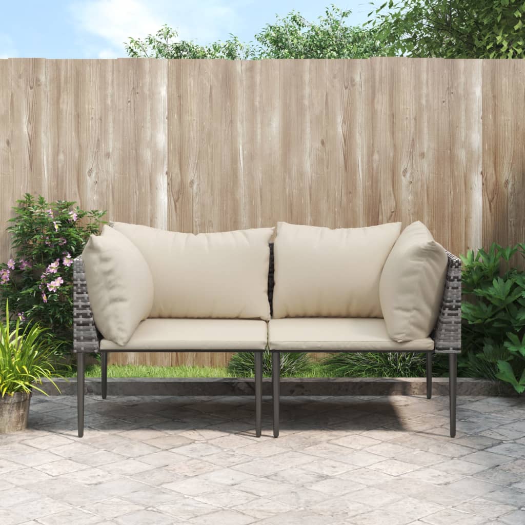 Garten-Ecksofas mit Kissen 2 Stk. Grau Poly Rattan