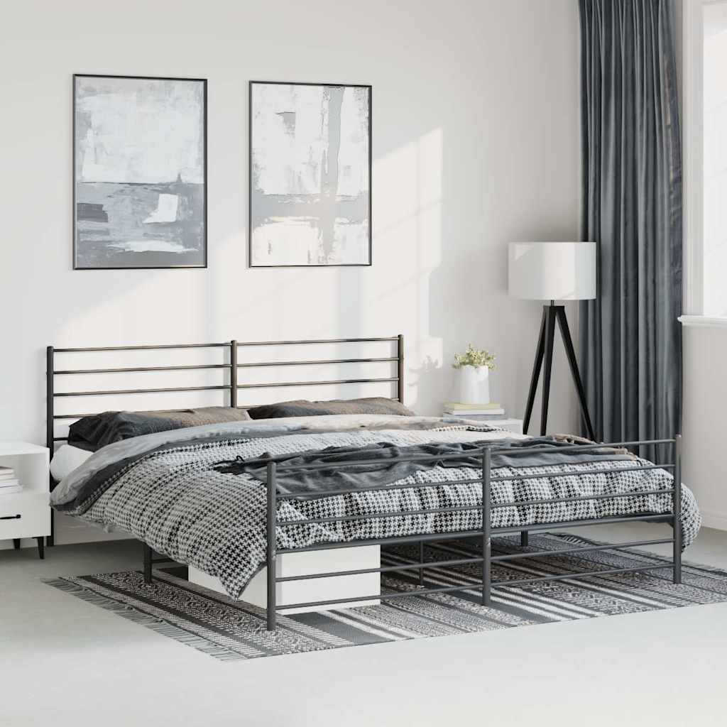 Bettgestell mit Kopf- und Fußteil Metall Schwarz 193x203 cm