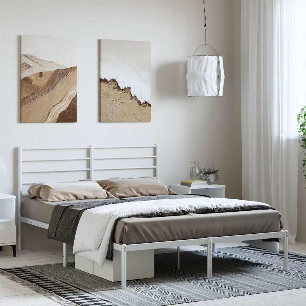 Bettgestell mit Kopfteil Metall Weiß 135x190 cm