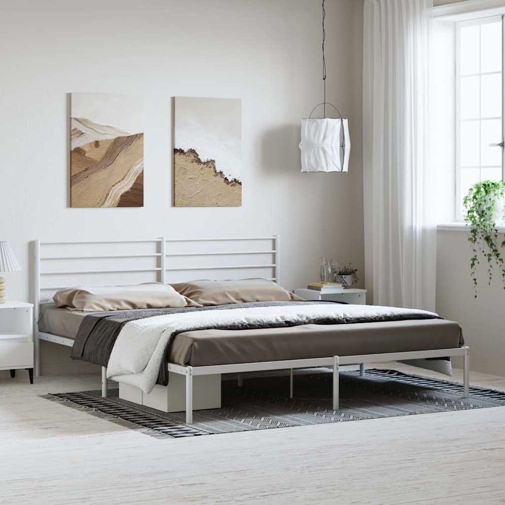 Bettgestell mit Kopfteil Metall Weiß 193x203 cm