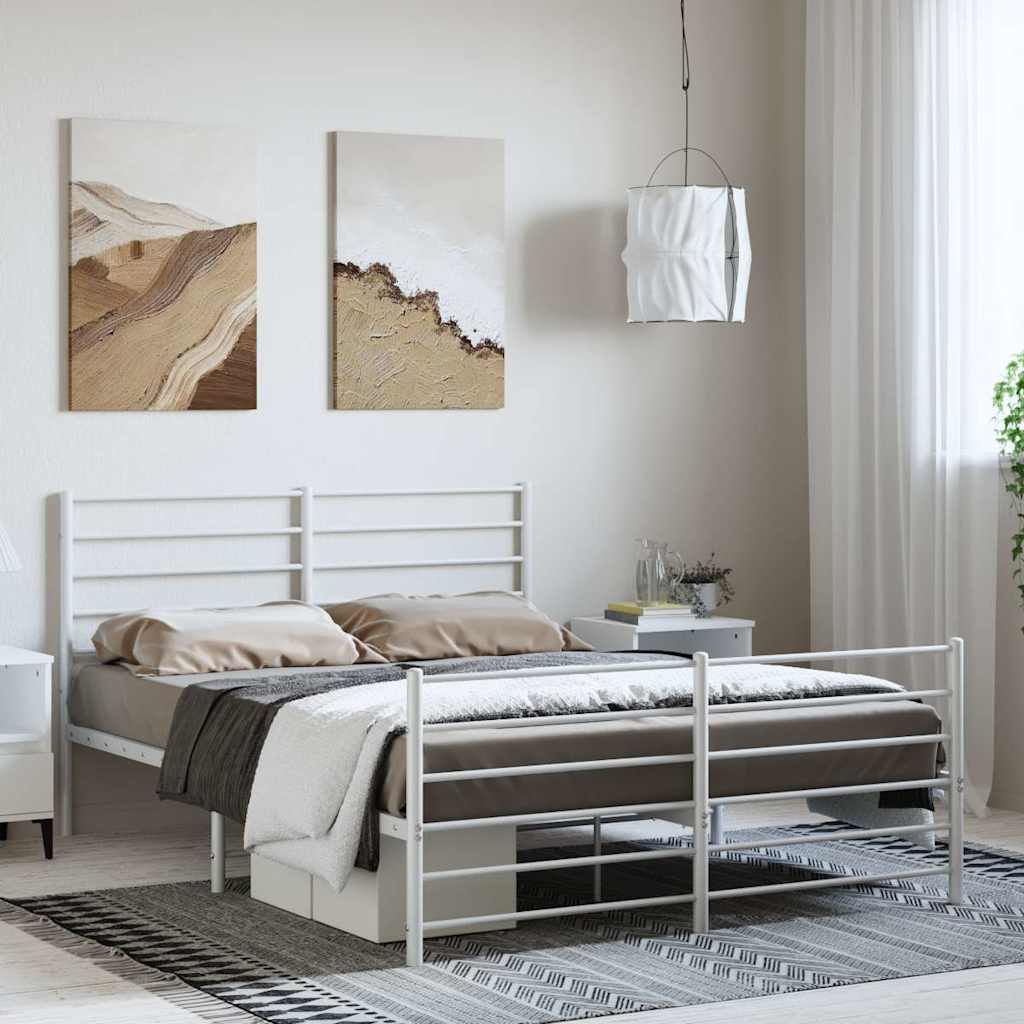 Bettgestell mit Kopf- und Fußteil Metall Weiß 135x190 cm