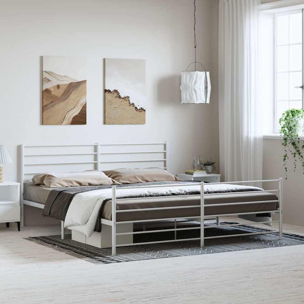 Bettgestell mit Kopf- und Fußteil Metall Weiß 183x213 cm