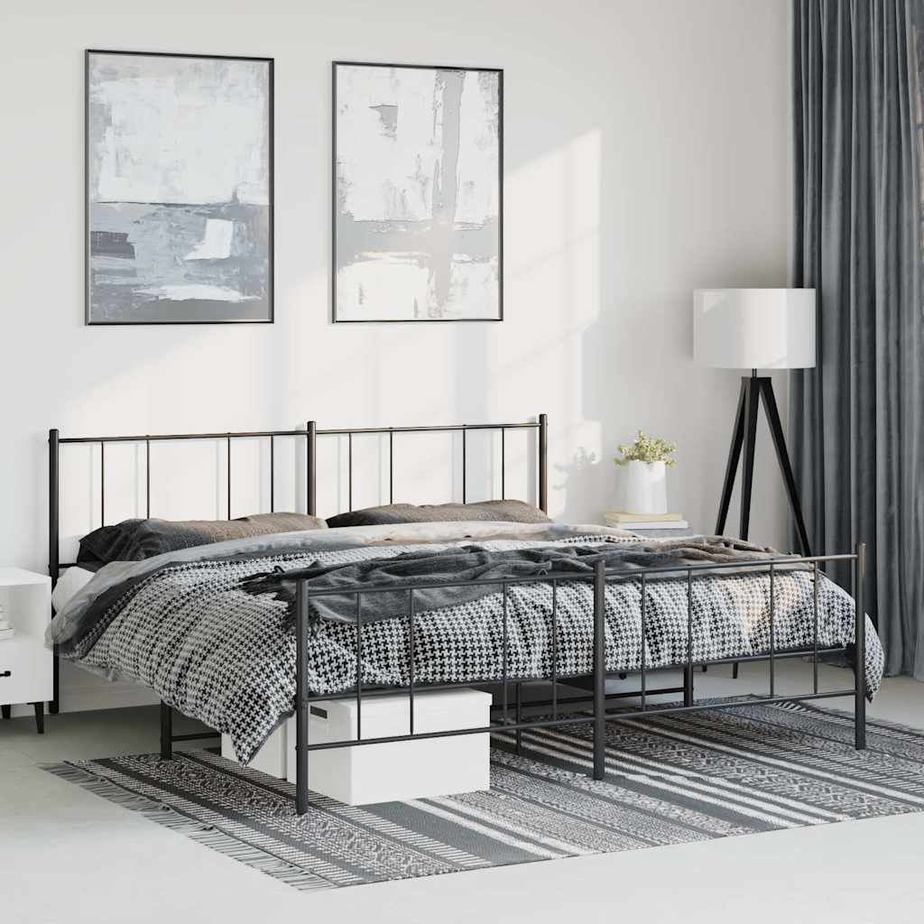 Bettgestell mit Kopf- und Fußteil Metall Schwarz 183x213 cm