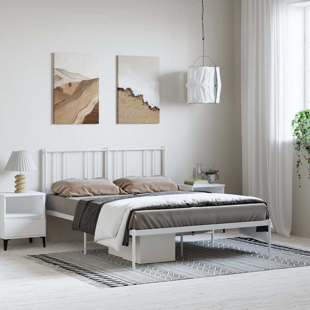Bettgestell mit Kopfteil Metall Weiß 135x190 cm