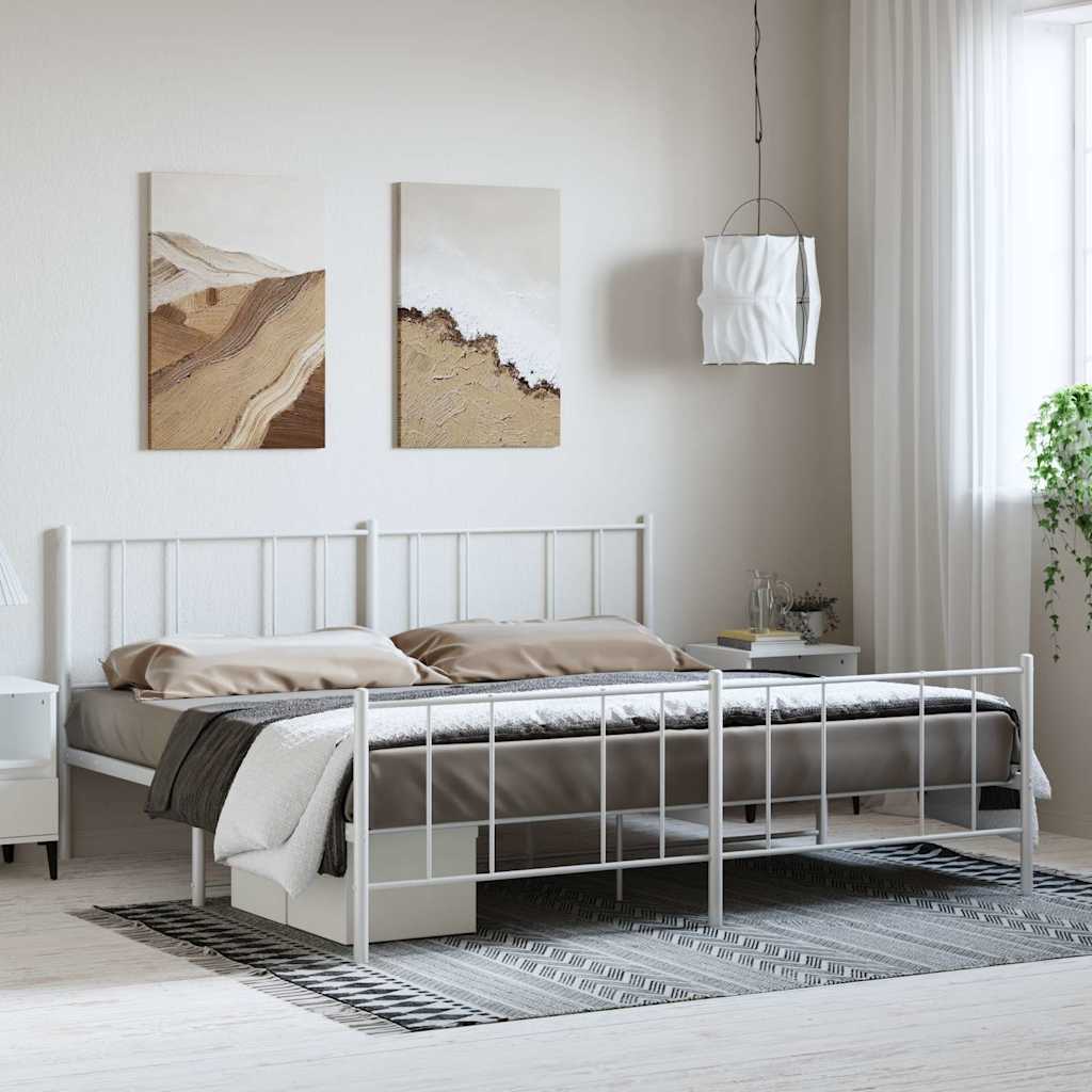 Bettgestell mit Kopf- und Fußteil Metall Weiß 193x203 cm