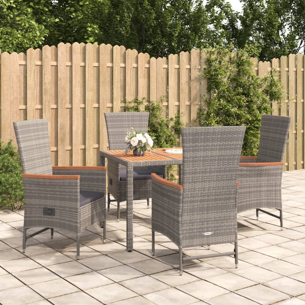 5-tlg. Garten-Essgruppe mit Kissen Grau Poly Rattan