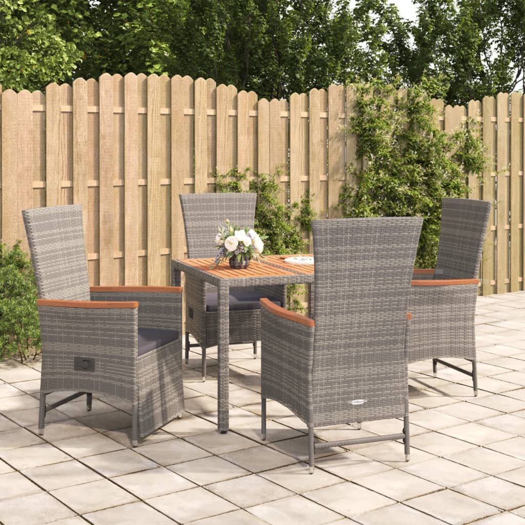 5-tlg. Garten-Essgruppe mit Kissen Grau Poly Rattan