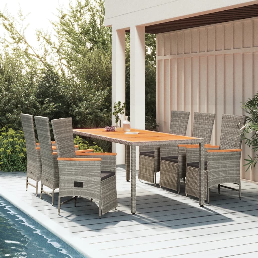 7-tlg. Garten-Essgruppe mit Kissen Grau Poly Rattan