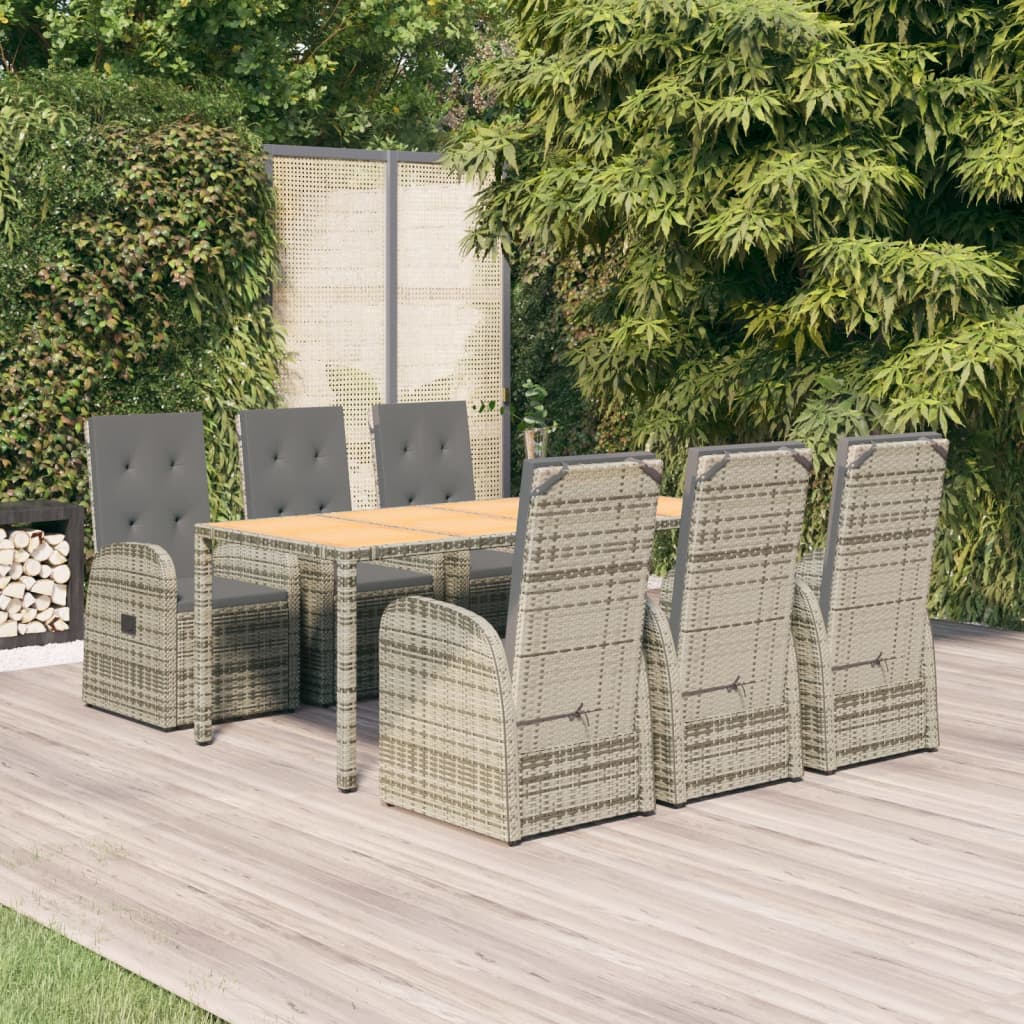 7-tlg. Garten-Essgruppe mit Kissen Grau Poly Rattan