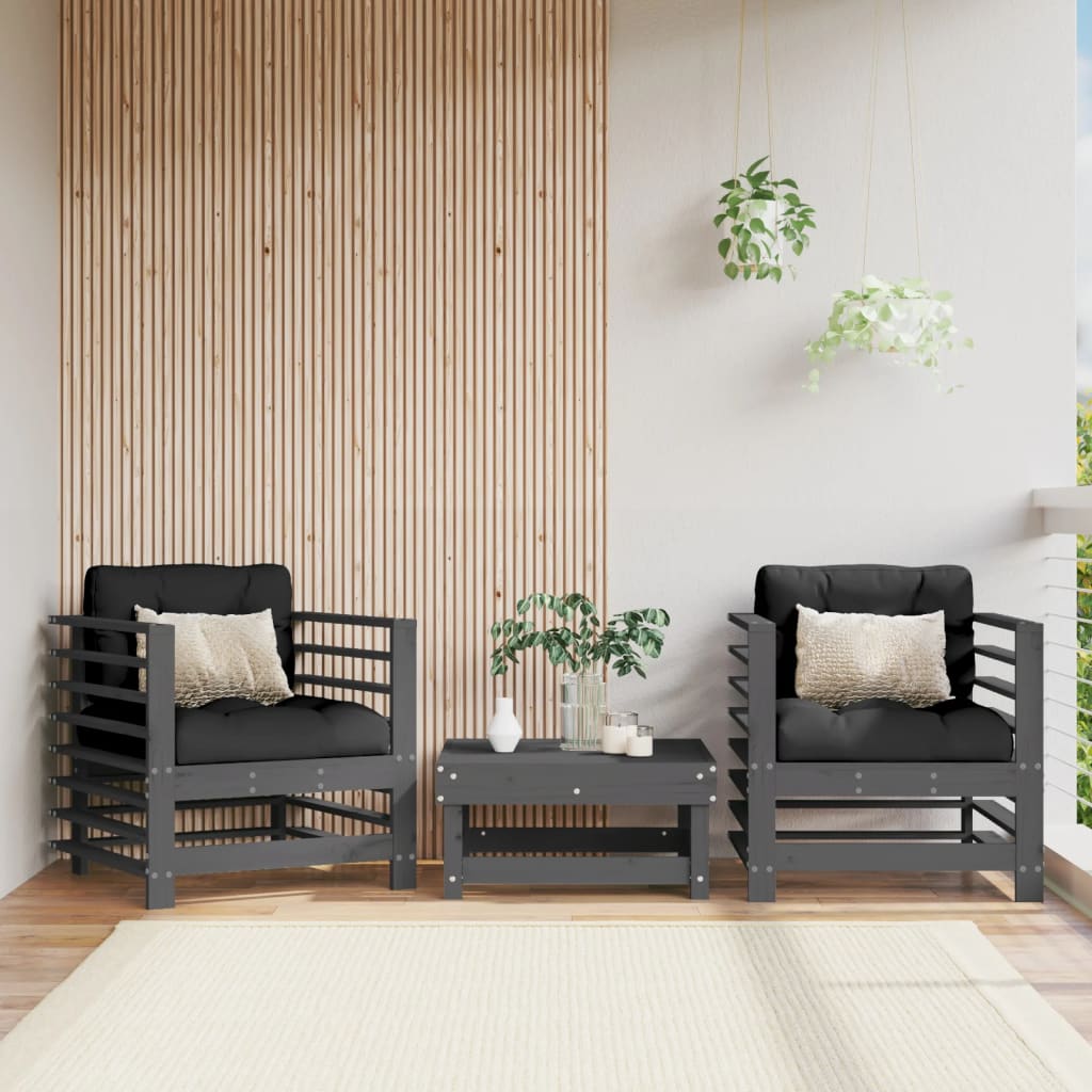 Gartenstühle mit Kissen 2 Stk. Grau Massivholz Kiefer