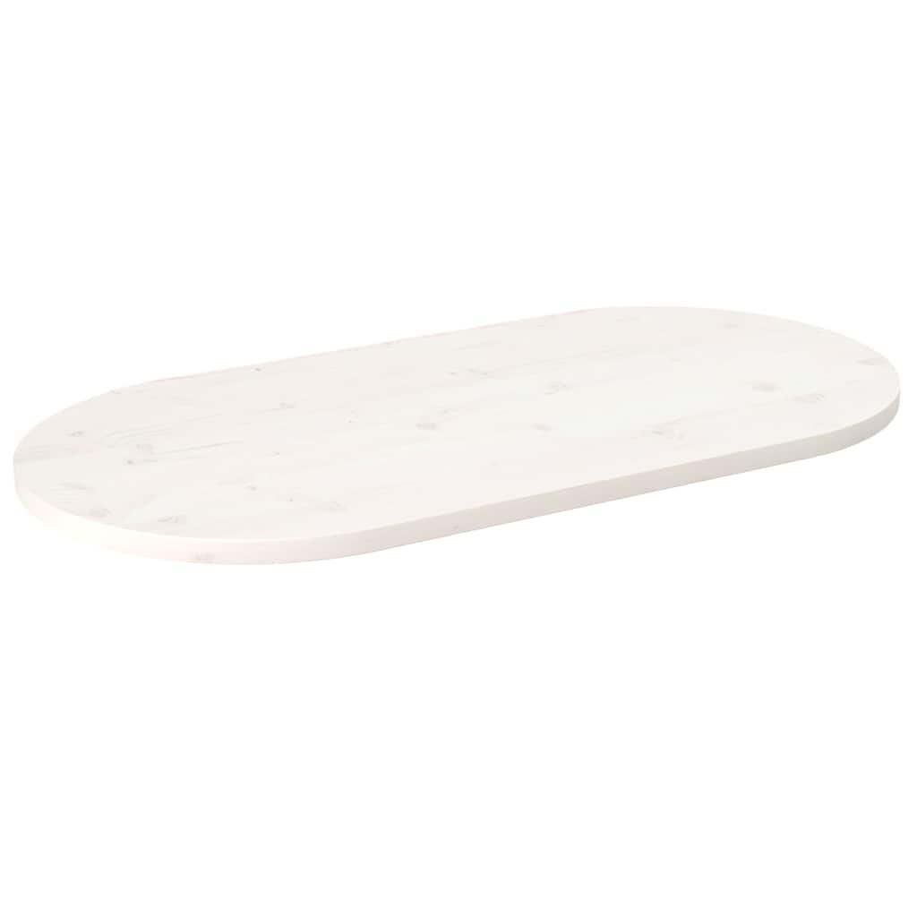Tischplatte Weiß 90x45x2,5 cm Massivholz Kiefer Oval