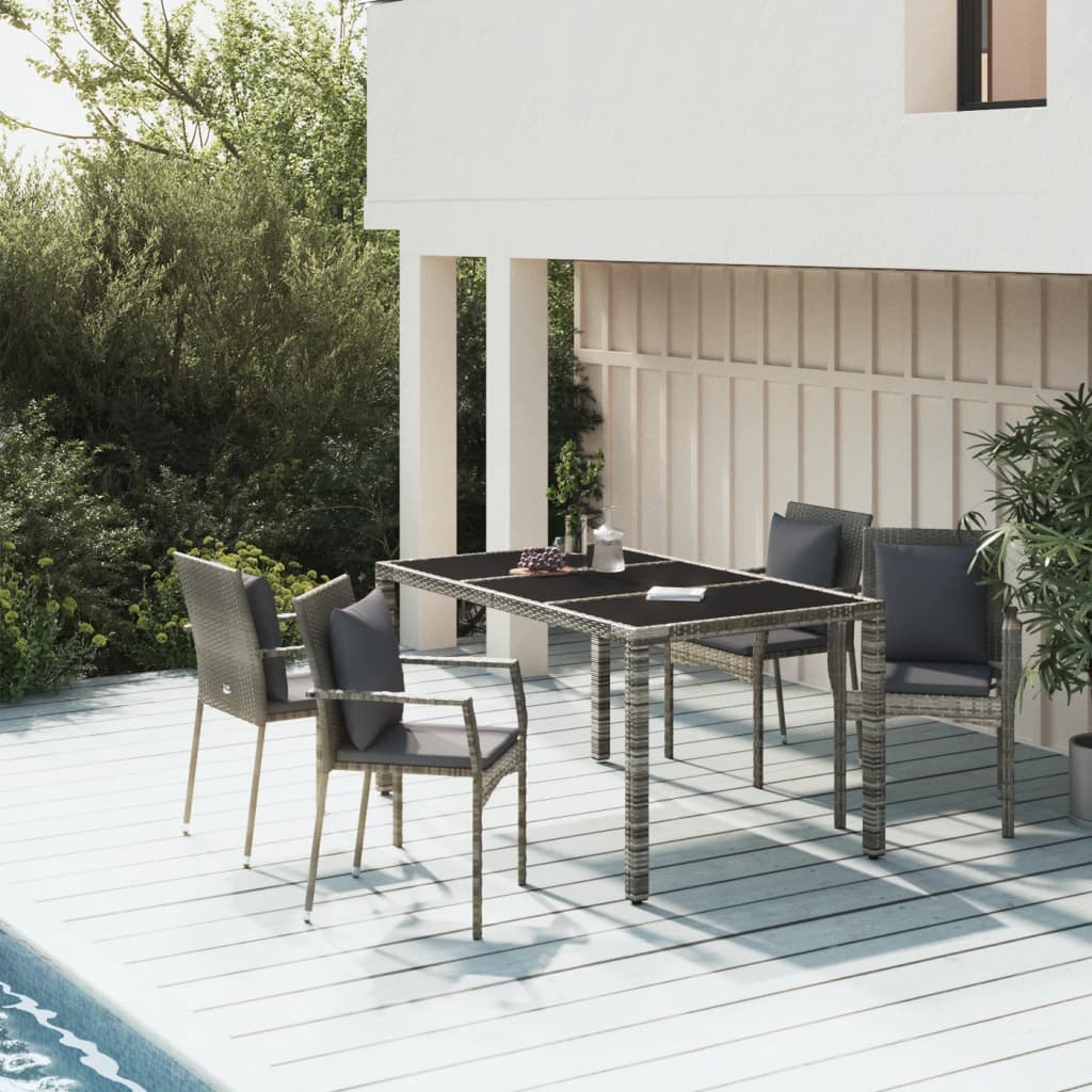 5-tlg. Garten-Essgruppe mit Kissen Grau Poly Rattan