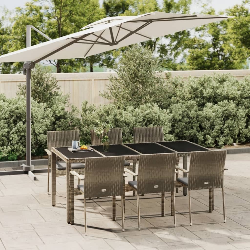 7-tlg. Garten-Essgruppe mit Kissen Grau Poly Rattan