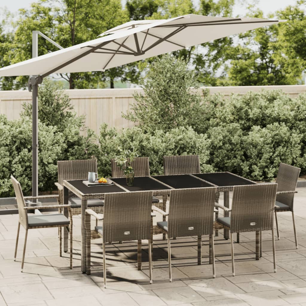 9-tlg. Garten-Essgruppe mit Kissen Grau Poly Rattan