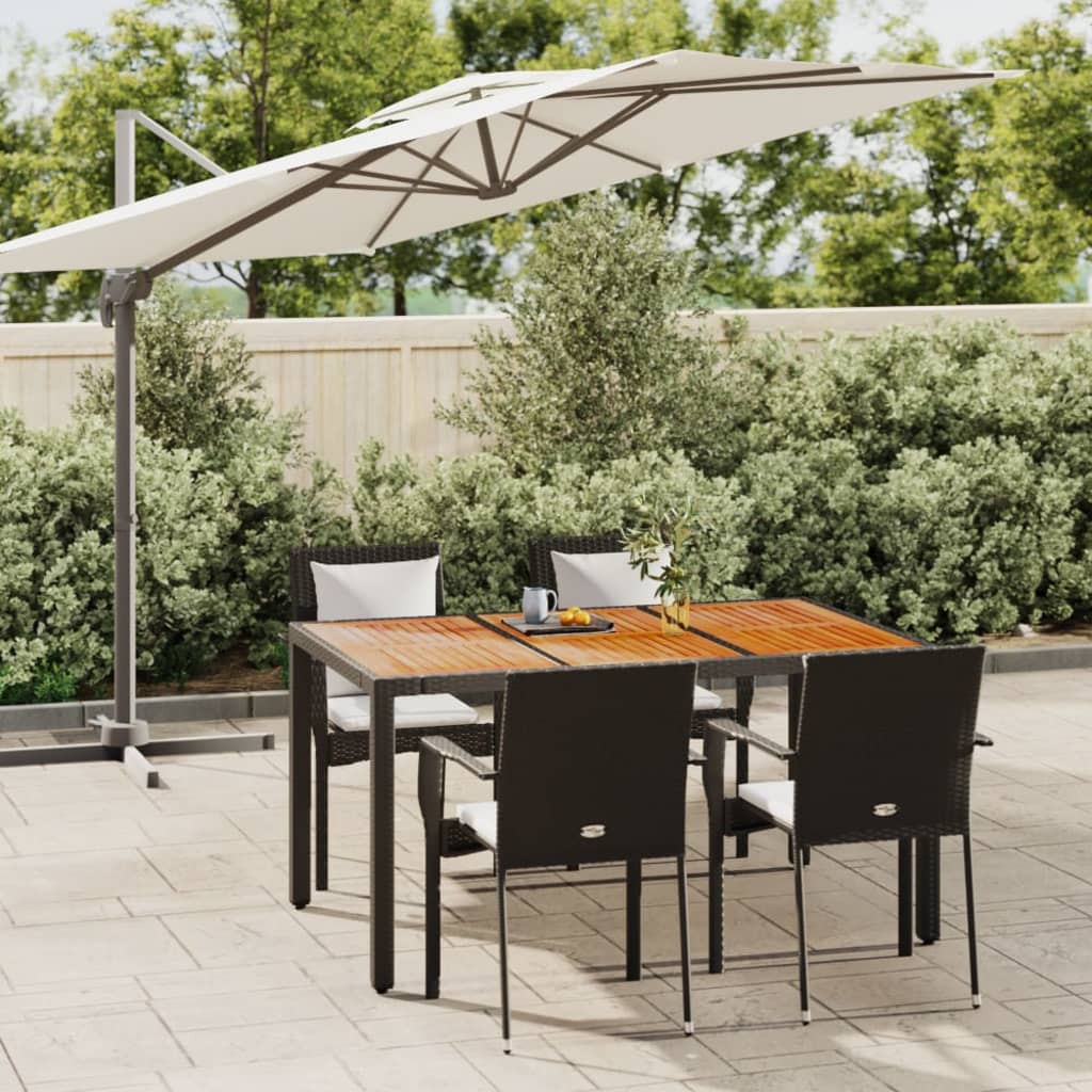 5-tlg. Garten-Essgruppe mit Kissen Schwarz Poly Rattan