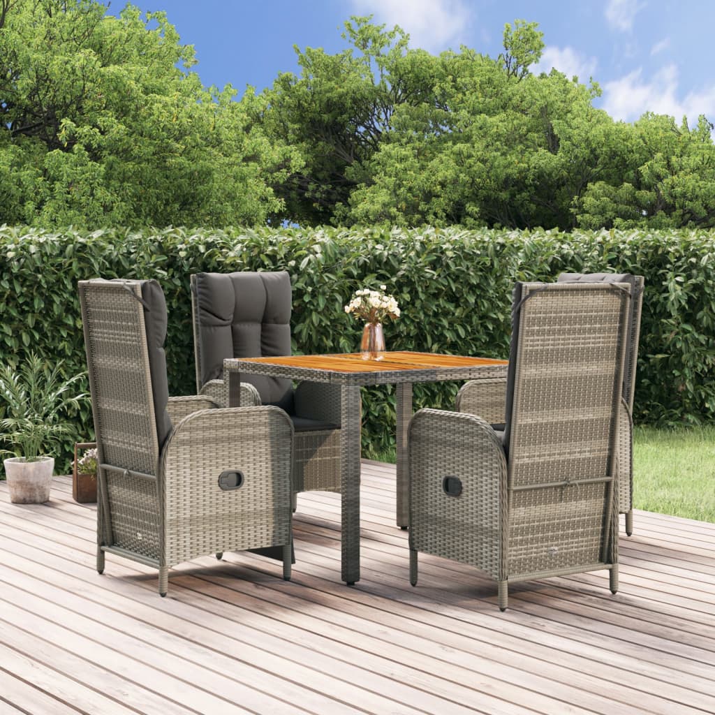 5-tlg. Garten-Essgruppe mit Kissen Grau Poly Rattan