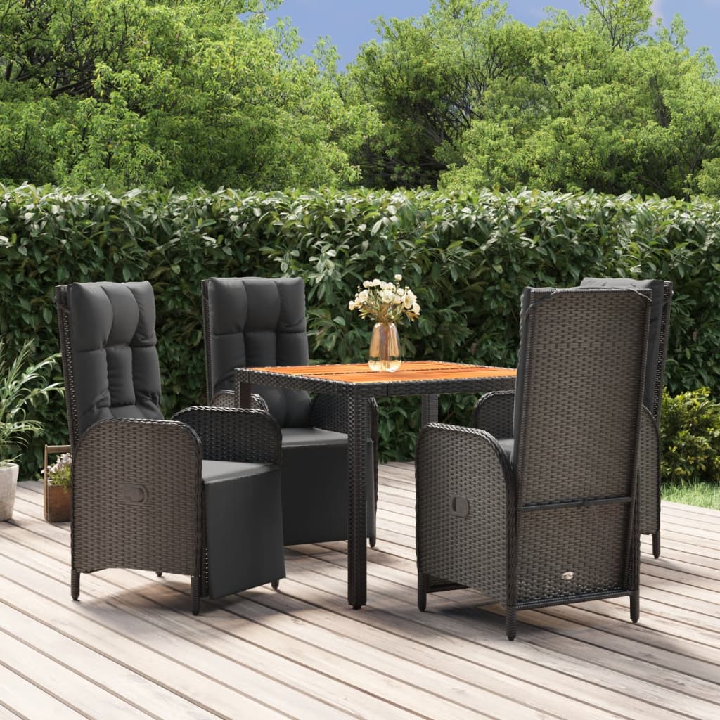 5-tlg. Garten-Essgruppe mit Kissen Schwarz Poly Rattan