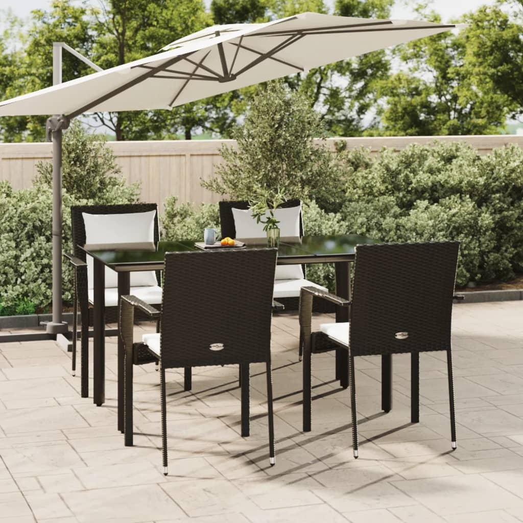 5-tlg. Garten-Essgruppe mit Kissen Schwarz Poly Rattan