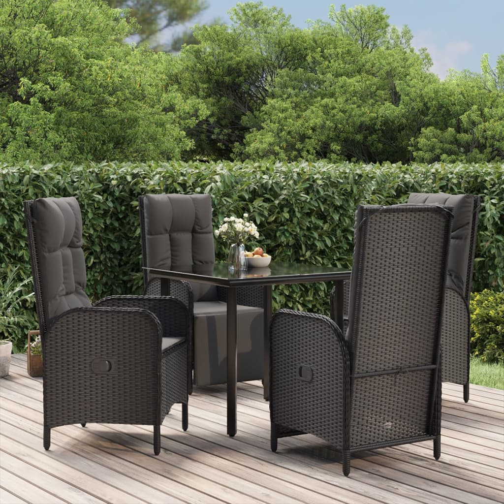 5-tlg. Garten-Essgruppe mit Kissen Schwarz Poly Rattan