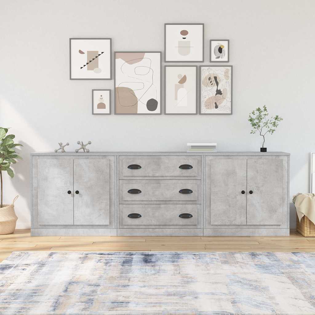 Sideboards 3 Stk. Betongrau Holzwerkstoff