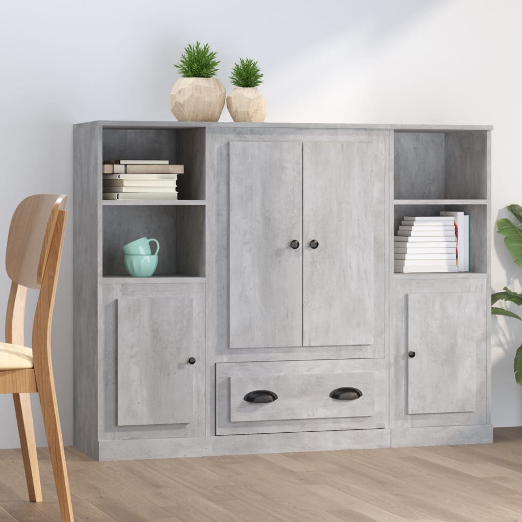 Highboards 3 Stk. Betongrau Holzwerkstoff