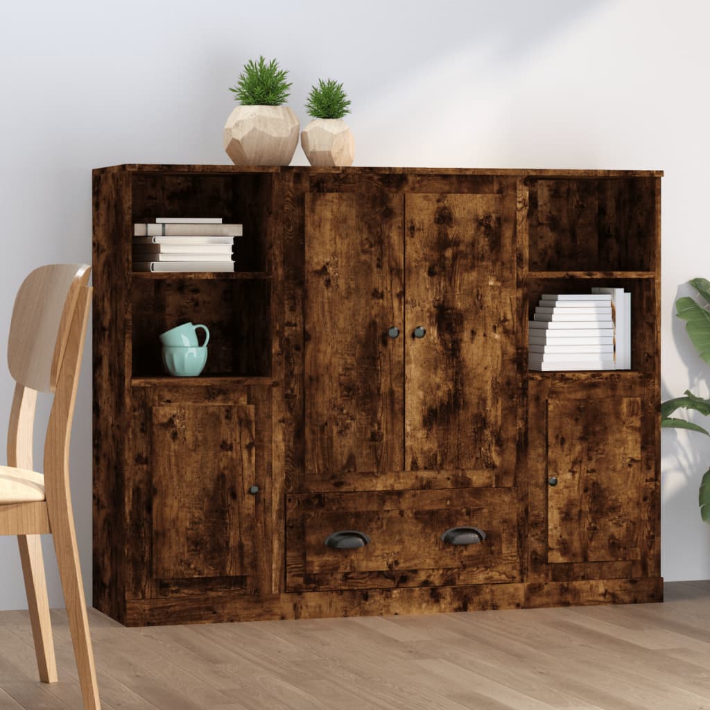 Highboards 3 Stk. Räuchereiche Holzwerkstoff