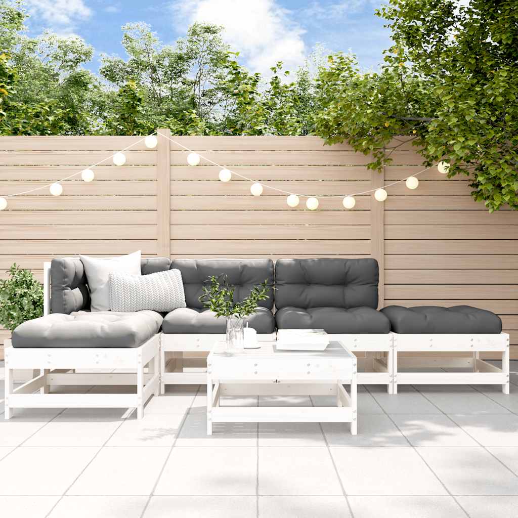 6-tlg. Garten-Lounge-Set Weiß Massivholz Kiefer