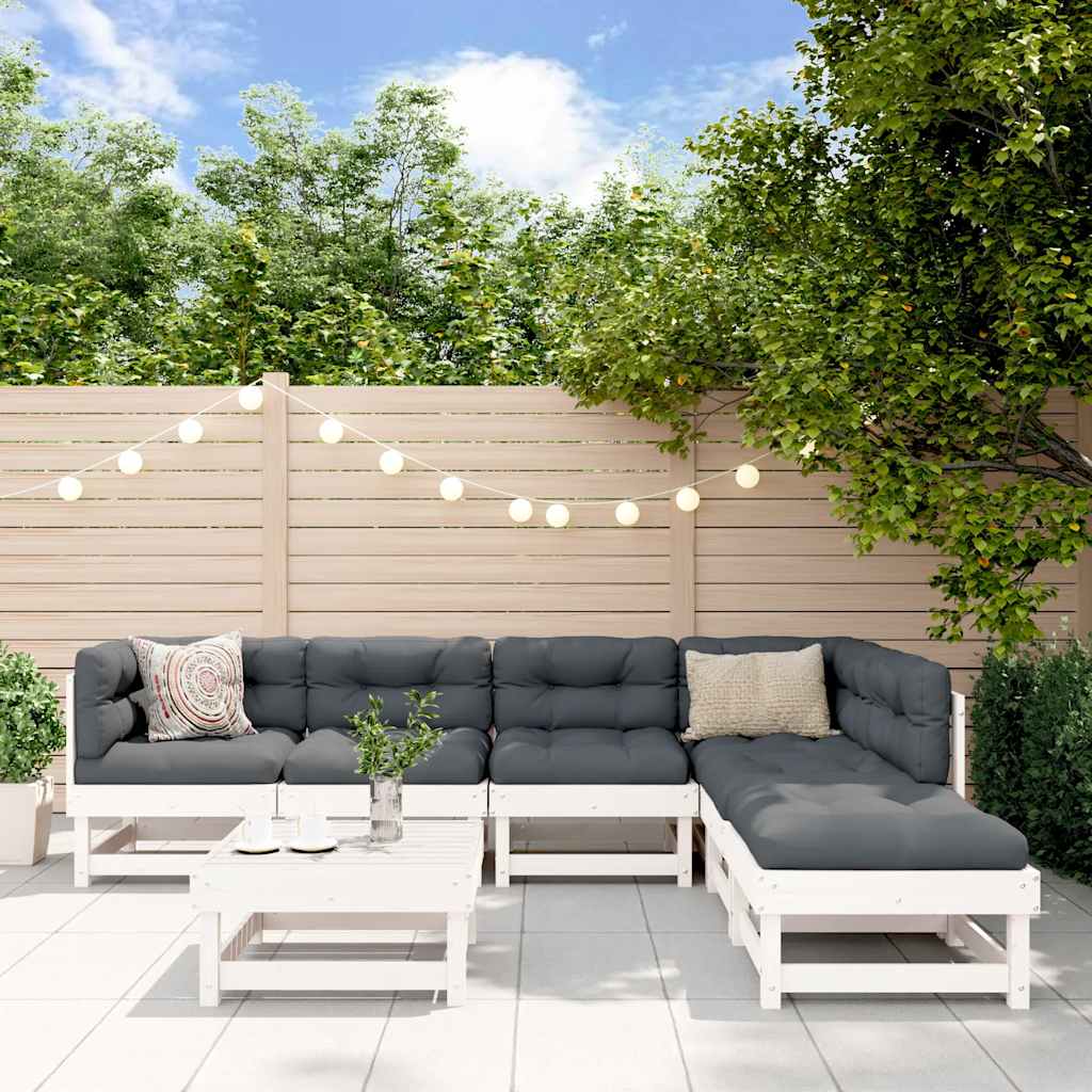 7-tlg. Garten-Lounge-Set Weiß Massivholz Kiefer