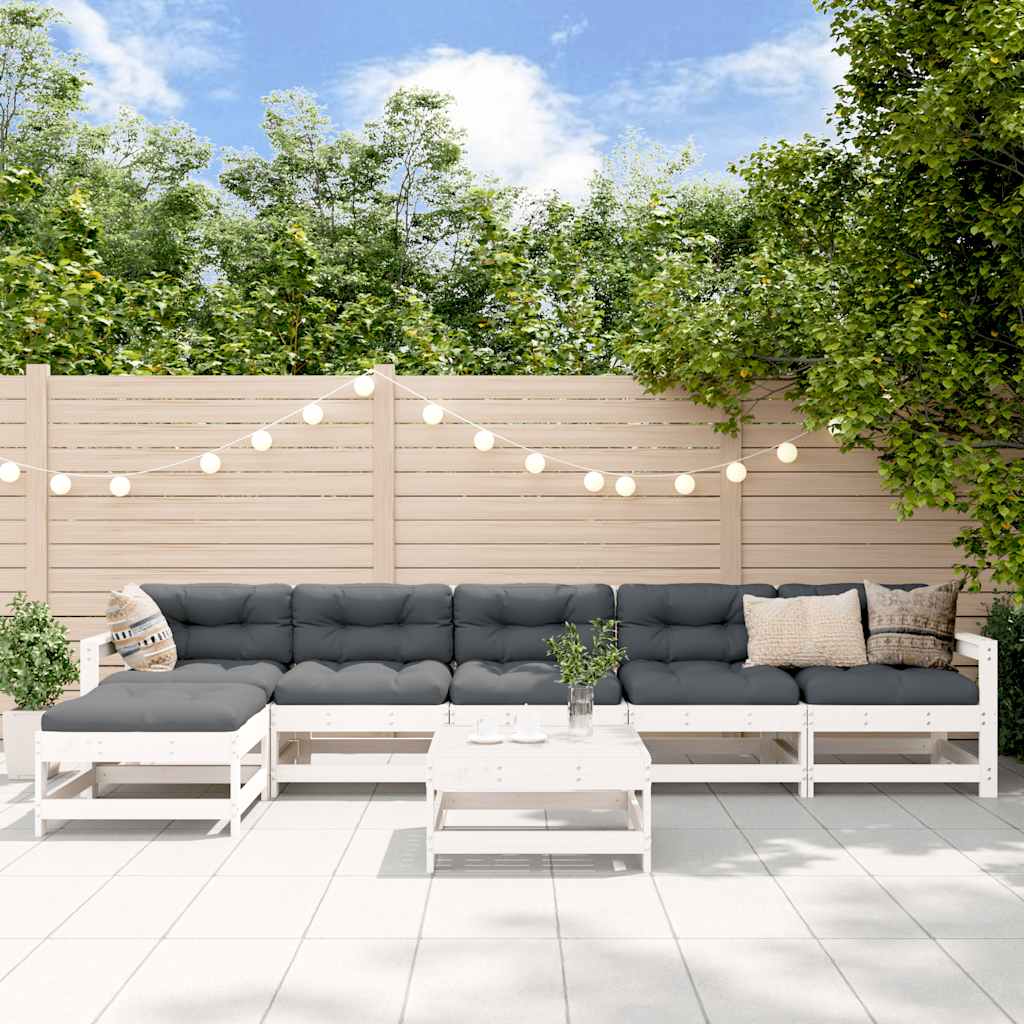7-tlg. Garten-Lounge-Set Weiß Massivholz Kiefer