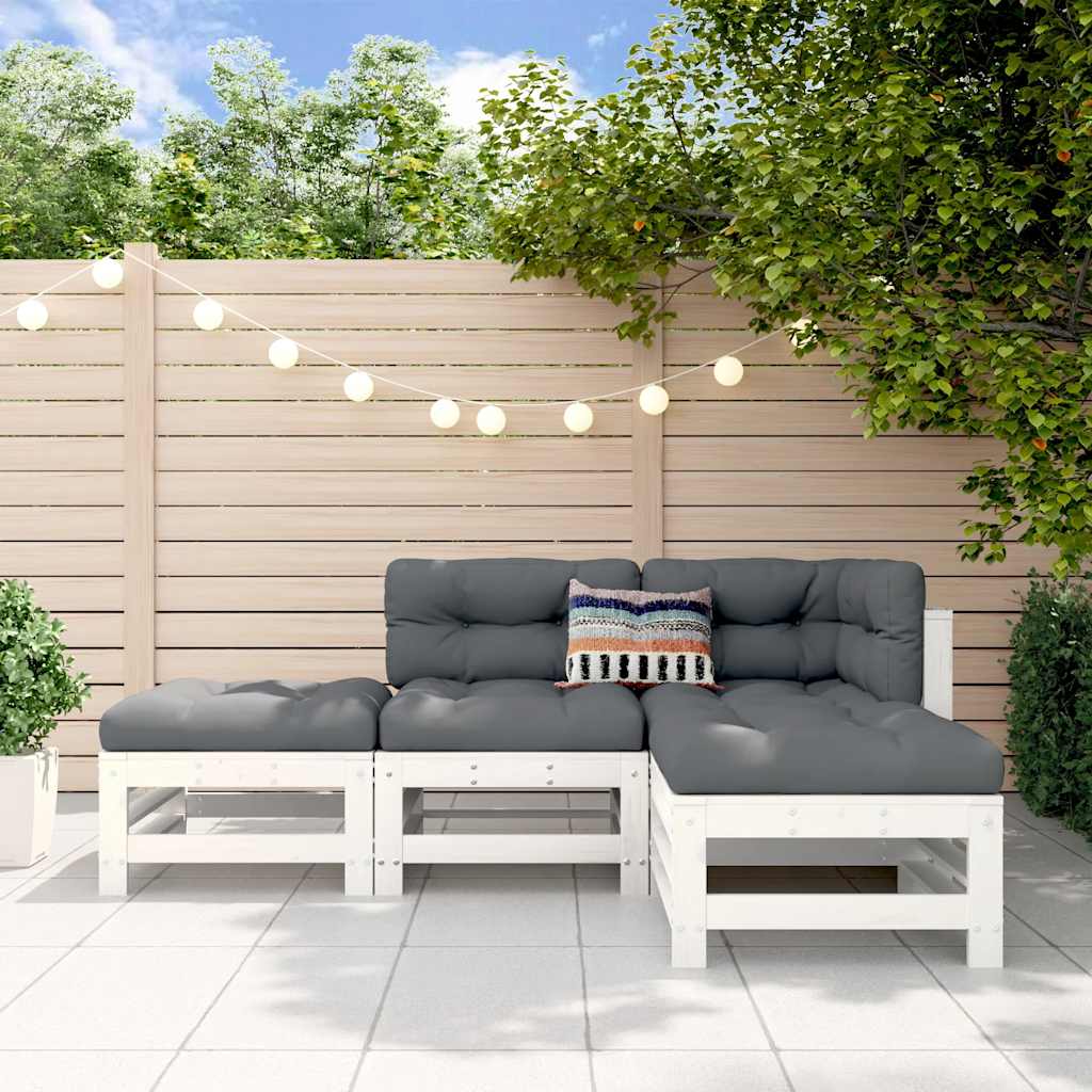 4-tlg. Garten-Lounge-Set Weiß Massivholz Kiefer