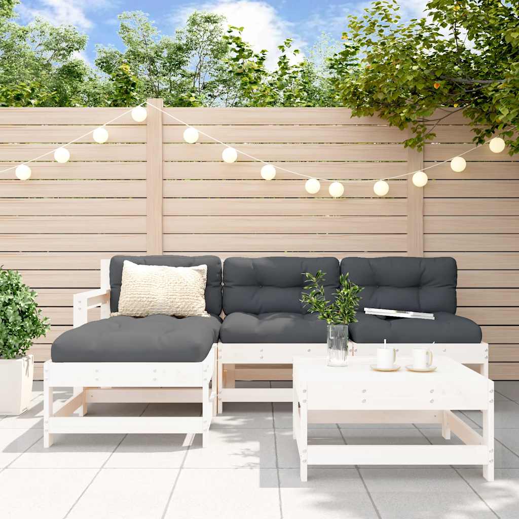 5-tlg. Garten-Lounge-Set Weiß Massivholz Kiefer