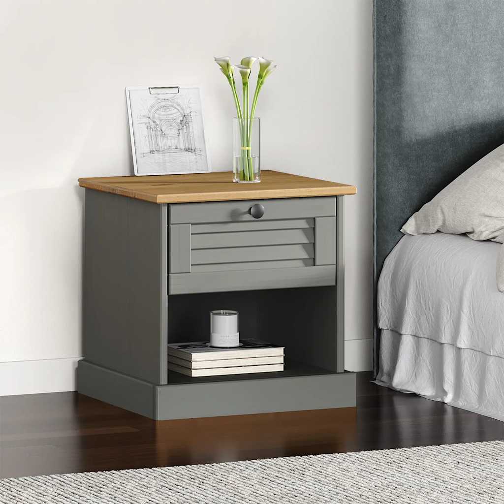 Nachttisch VIGO Grau 42x35x42 cm Massivholz Kiefer