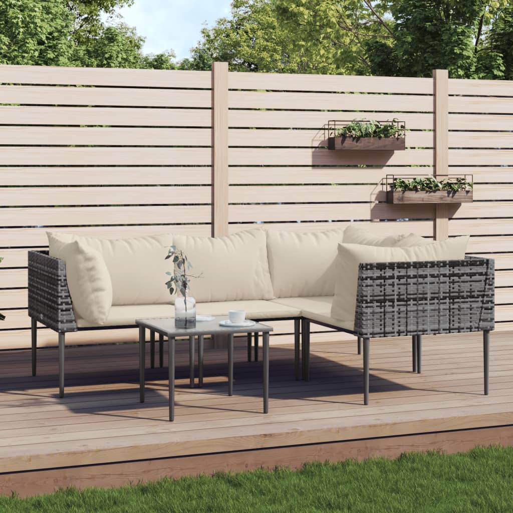 5-tlg. Garten-Lounge-Set mit Kissen Grau Poly Rattan