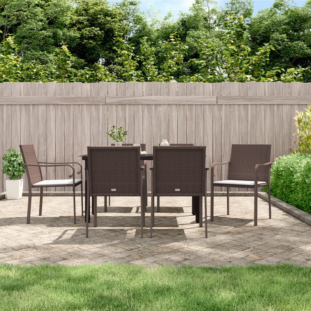 7-tlg. Garten-Essgruppe mit Kissen Poly Rattan und Stahl
