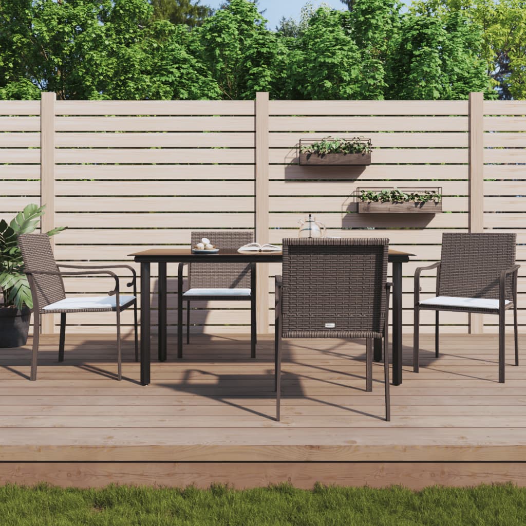 5-tlg. Garten-Essgruppe mit Kissen Poly Rattan und Stahl