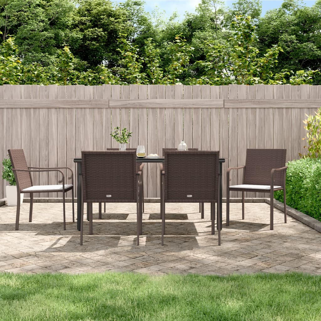 7-tlg. Garten-Essgruppe mit Kissen Poly Rattan und Stahl