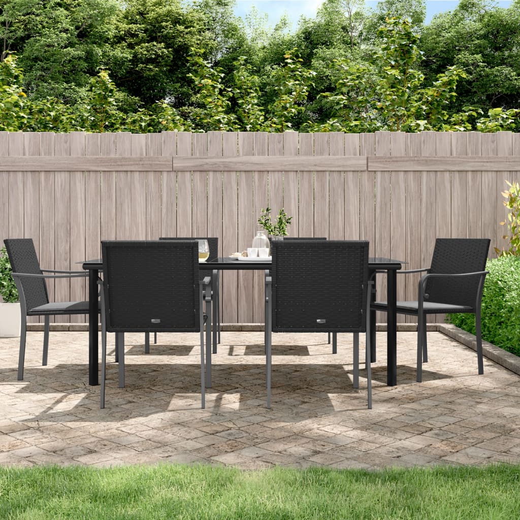 7-tlg. Garten-Essgruppe mit Kissen Poly Rattan und Stahl