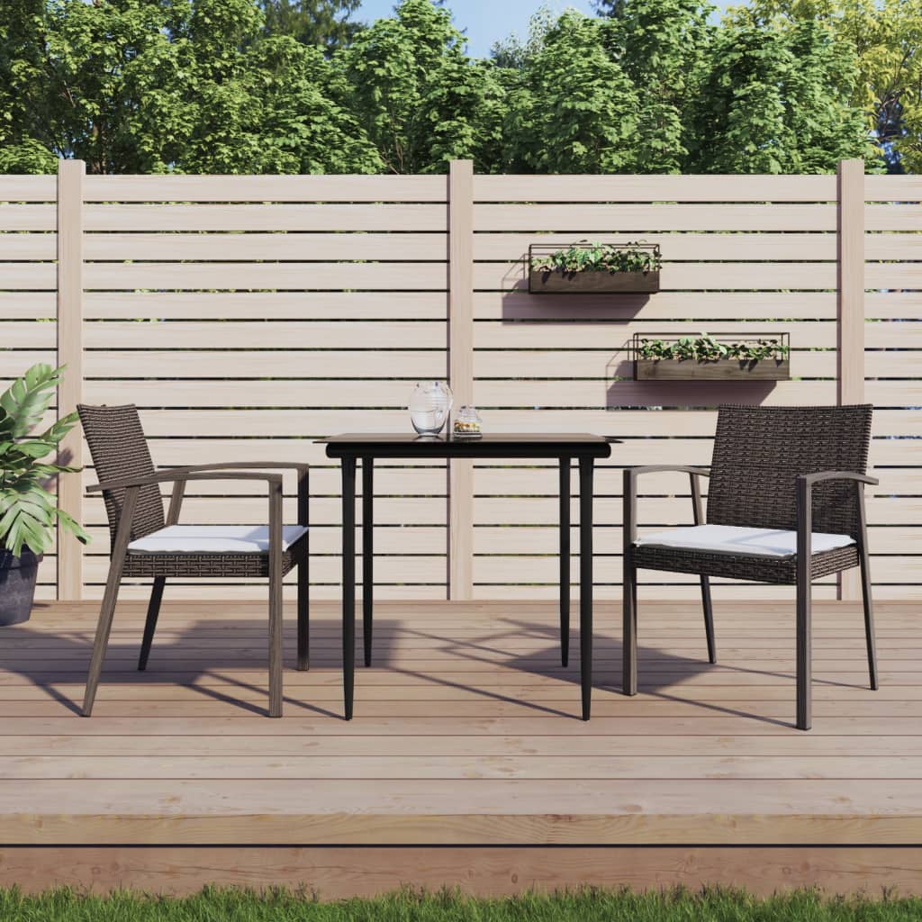3-tlg. Garten-Essgruppe mit Kissen Poly Rattan und Stahl