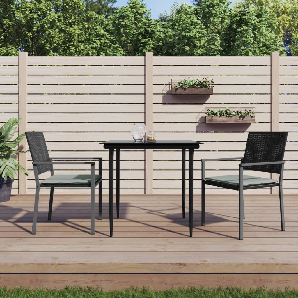 3-tlg. Garten-Essgruppe mit Kissen Poly Rattan und Stahl