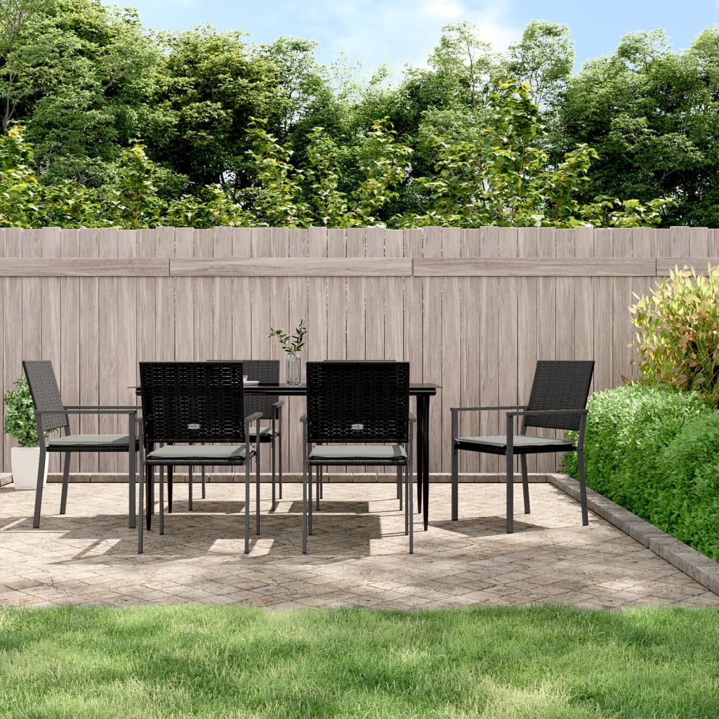 7-tlg. Garten-Essgruppe mit Kissen Poly Rattan und Stahl