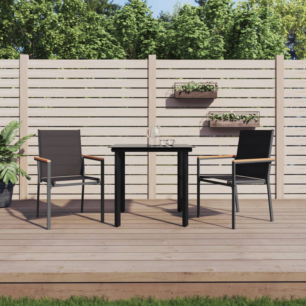 3-tlg. Garten-Essgruppe Schwarz Textilene und Stahl