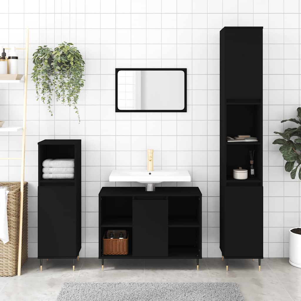 Badschrank Schwarz 80x33x60 cm Holzwerkstoff