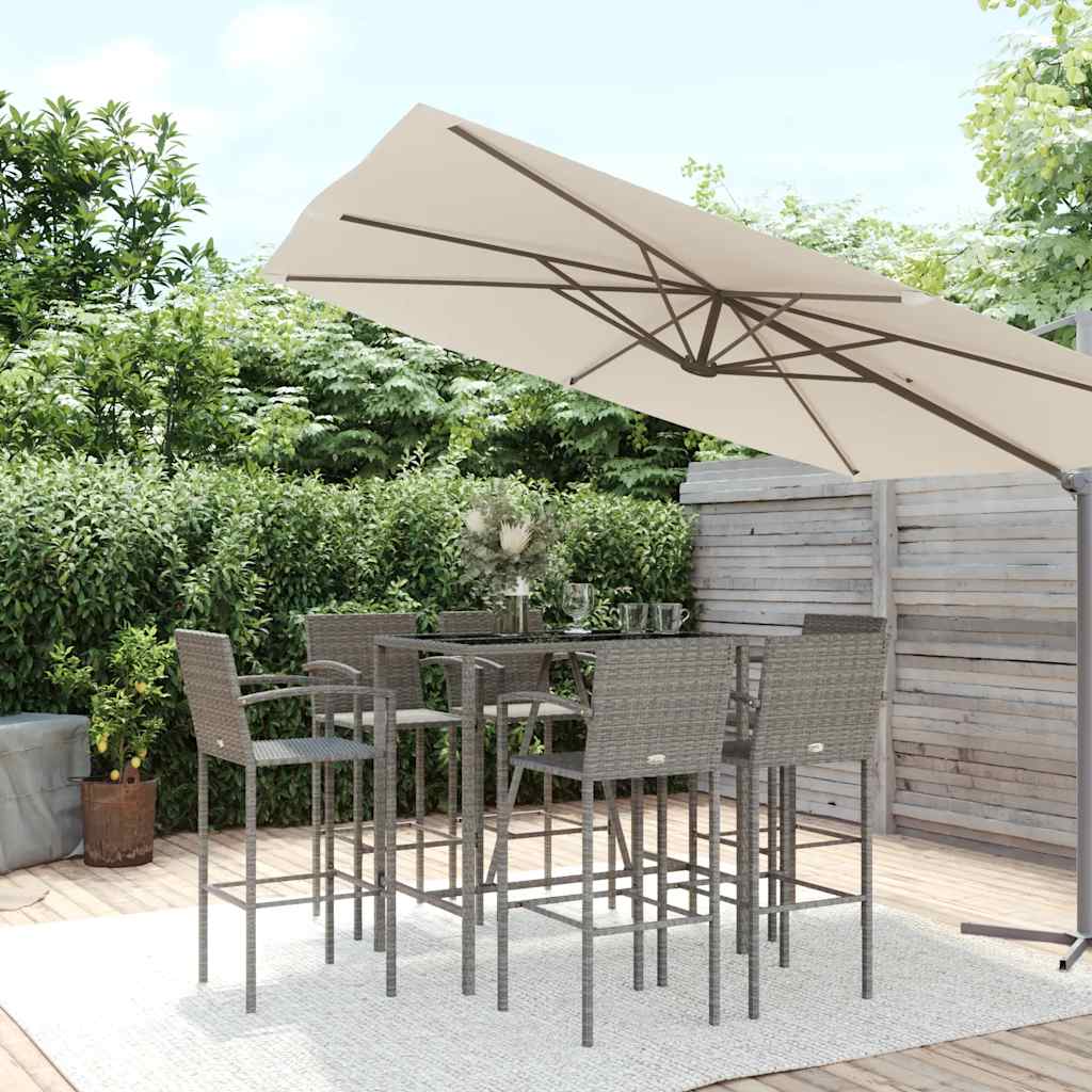 7-tlg. Gartenbar-Set Grau Poly Rattan