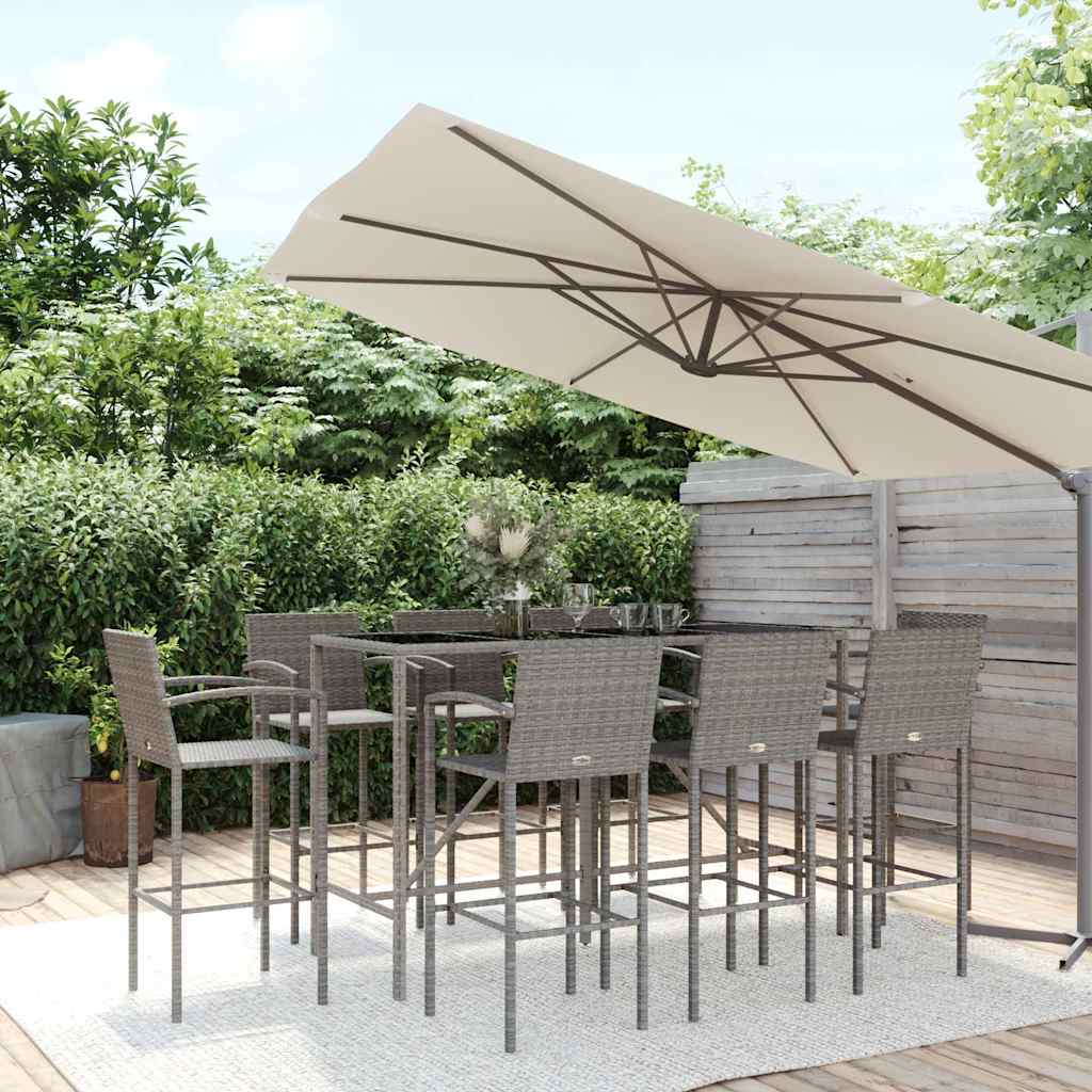 9-tlg. Gartenbar-Set Grau Poly Rattan