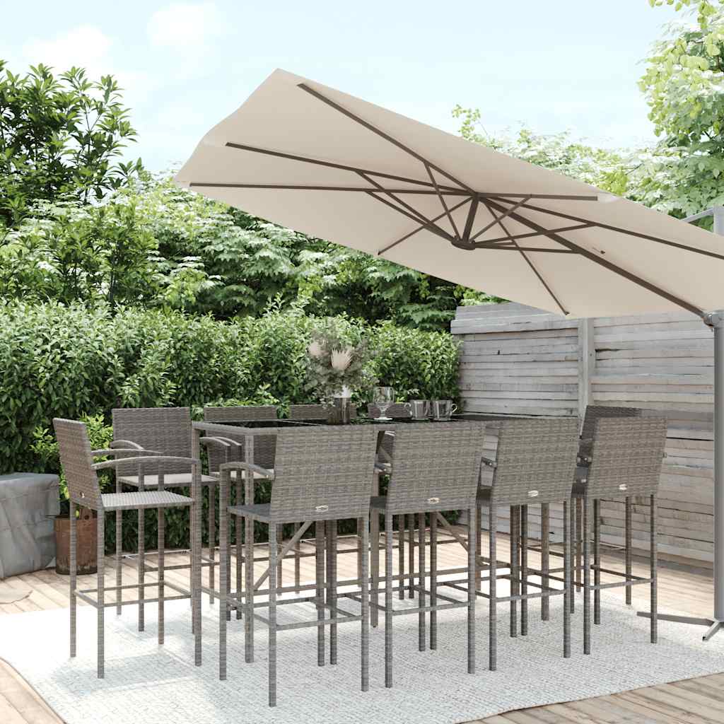 11-tlg. Gartenbar-Set Grau Poly Rattan