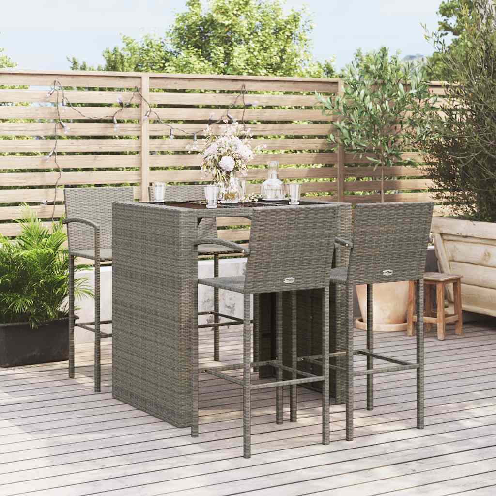 5-tlg. Gartenbar-Set Grau Poly Rattan