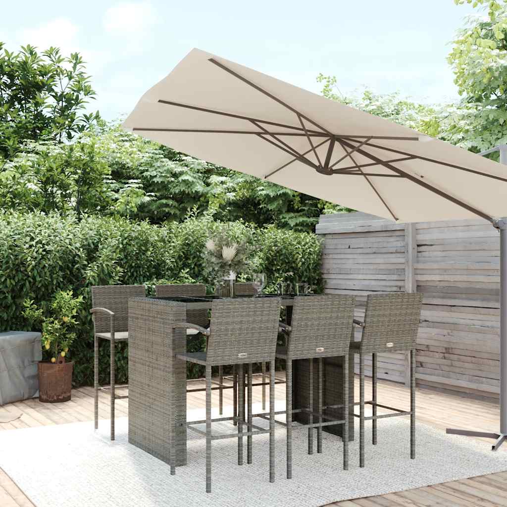 7-tlg. Gartenbar-Set Grau Poly Rattan