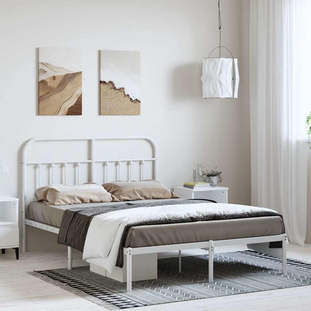 Bettgestell mit Kopfteil Metall Weiß 150x200 cm